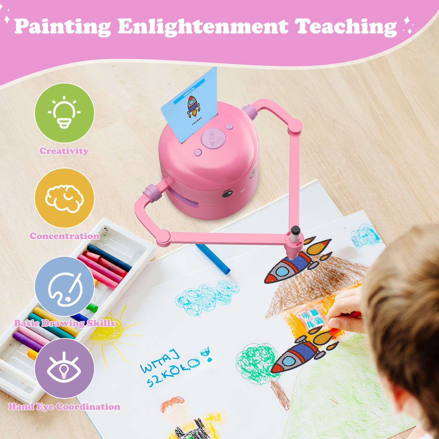 Robot de Dessin Enfant avec Projecteur – Jouet Éducatif Interactif 100 Cartes Rechargeable
