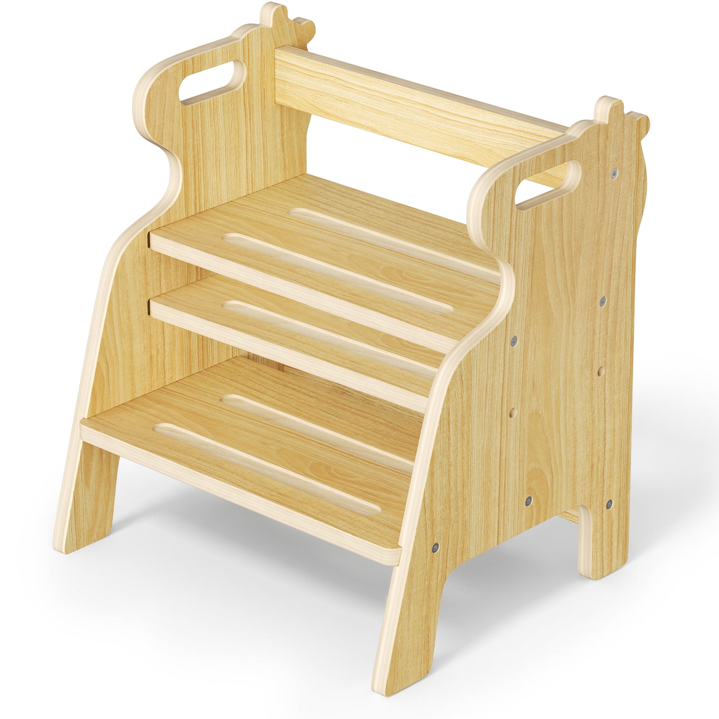 Tabouret Enfant 2 Marches en Bois 4-en-1 – Marchepied Antidérapant Salle de Bain Évier