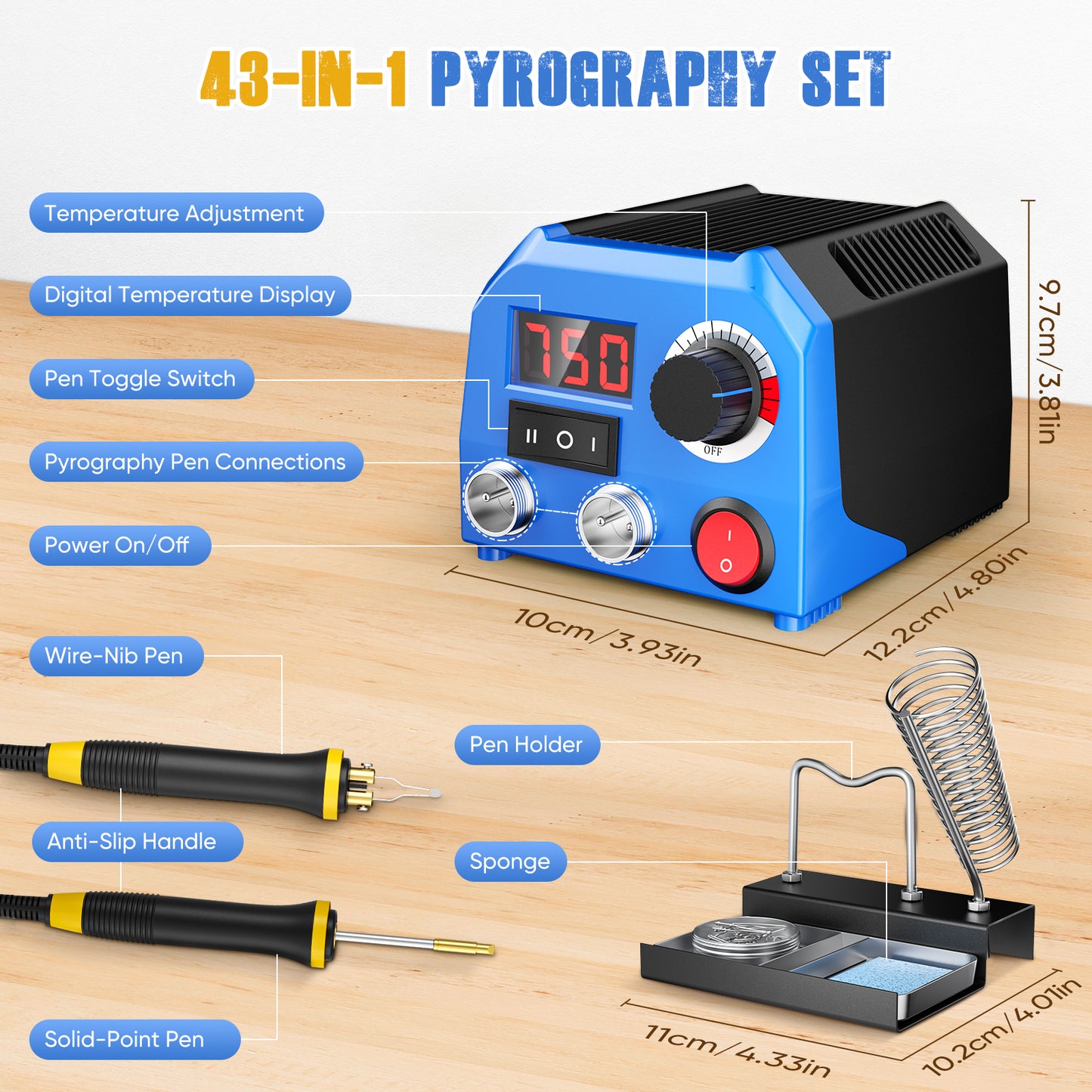Kit Pyrogravure Bois 43 en 1 – Station de Soudure 220V avec 2 Stylos et Accessoires – Outil Gravure Bois DIY Précision – Création Artistique