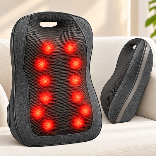 Heated Shiatsu Back Massager – 12 Deep Tissue Massage Nodes, Ergonomic Cushion for Neck, Back & Shoulder Relaxation