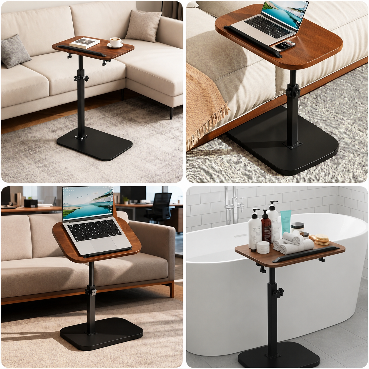 Table d'Appoint Réglable en Hauteur avec Plateau Inclinable – Table d'Ordinateur Portable pour Lit, Canapé et Salon – Support de Lecture Multifonction Gain de Place