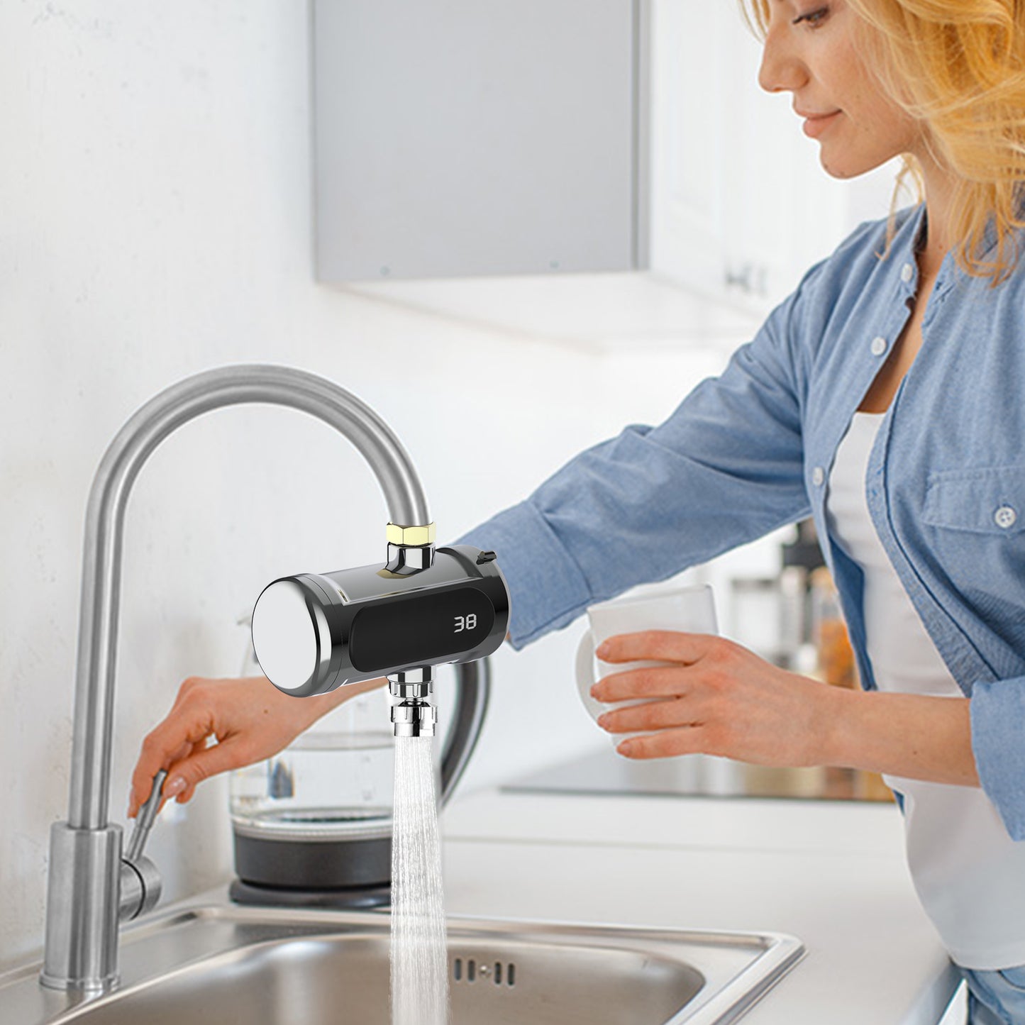 Robinet Chauffant Électrique Instantané – Mitigeur Eau Chaude/Froide avec Affichage Température – Installation Cuisine Salle de Bain