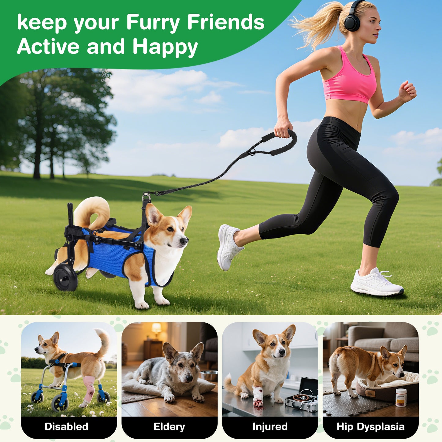 Chariot Rééducation Chien Chat – Aide Mobilité Réglable avec Roues – Support Marche Animal