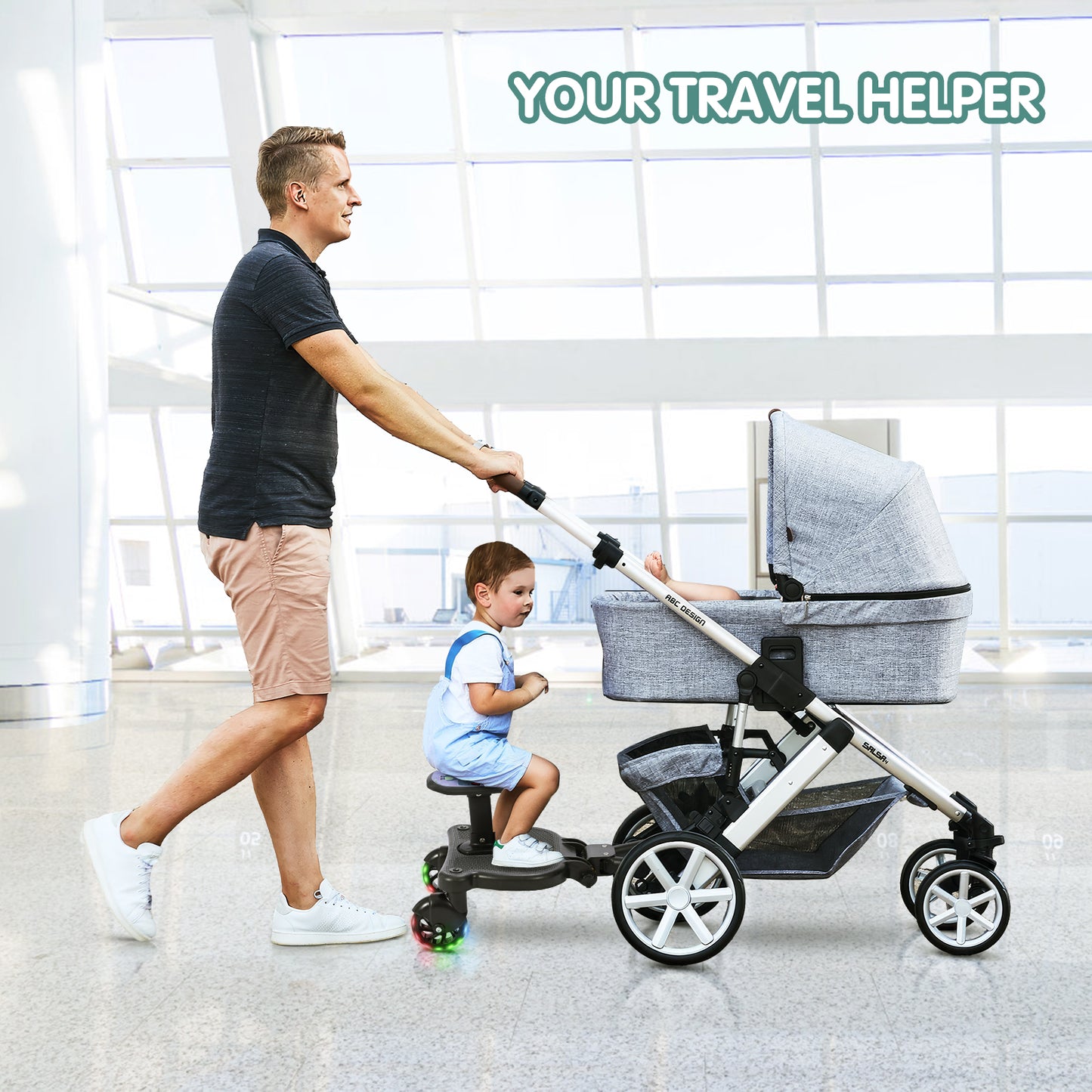 Plateforme Poussette Universelle avec Siège – Marchepied Enfant pour Poussette Double