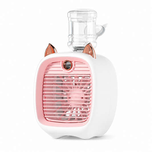 Mini Ventilateur Humidificateur USB Rechargeable – Design Chat | 3 Vitesses | Rose | Bureau & Chambre