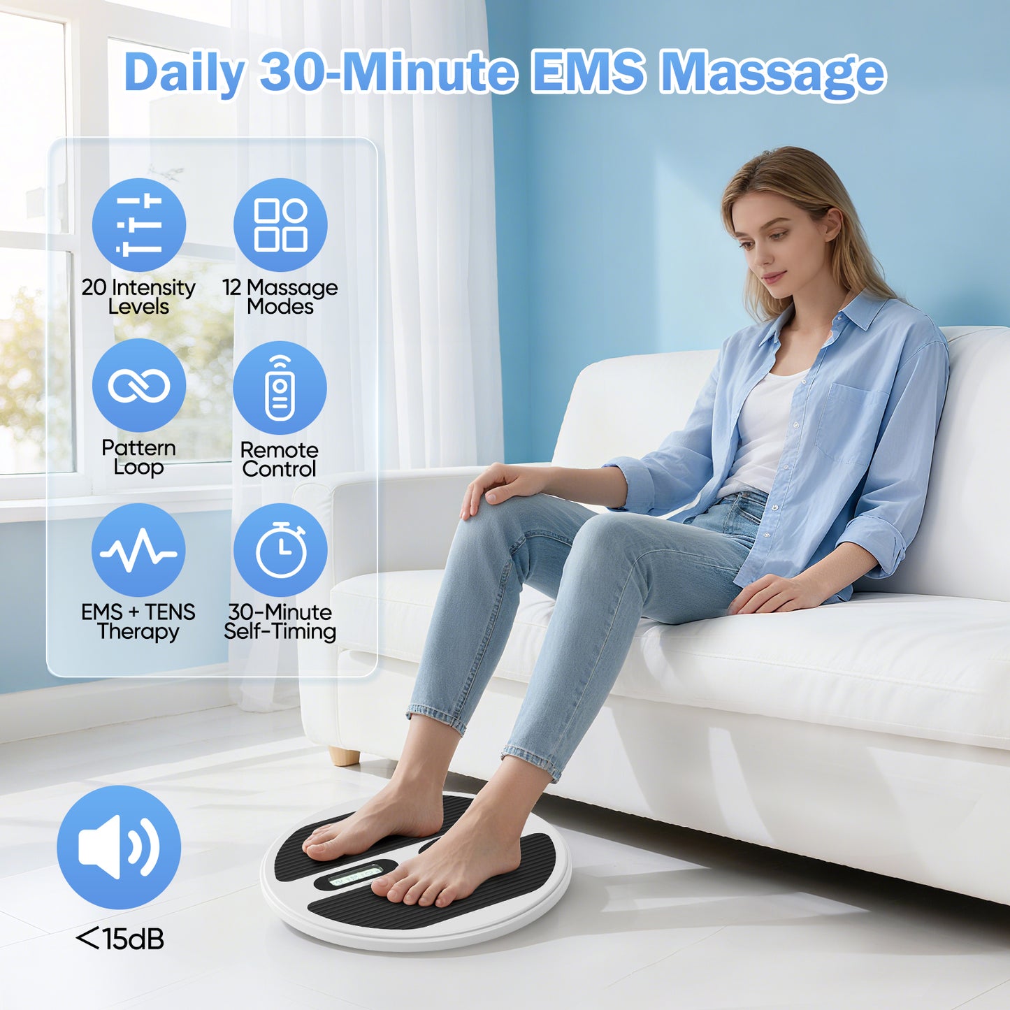 Masseur Électrique Pieds EMS TENS – Appareil Massage Circulation Sanguine Relaxation Musculaire – Sans Fil