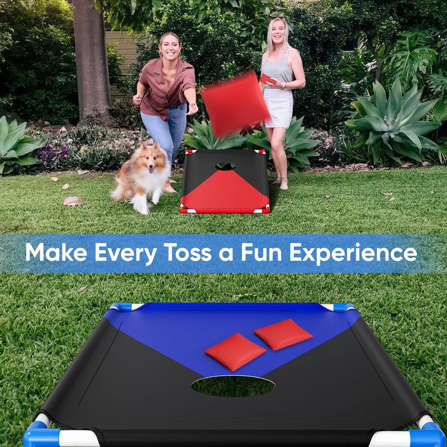 Jeu Cornhole Portable 3x2 ft – Jeu de Lancer Extérieur avec 8 Sacs + Sac Transport – Jardin Plein Air
