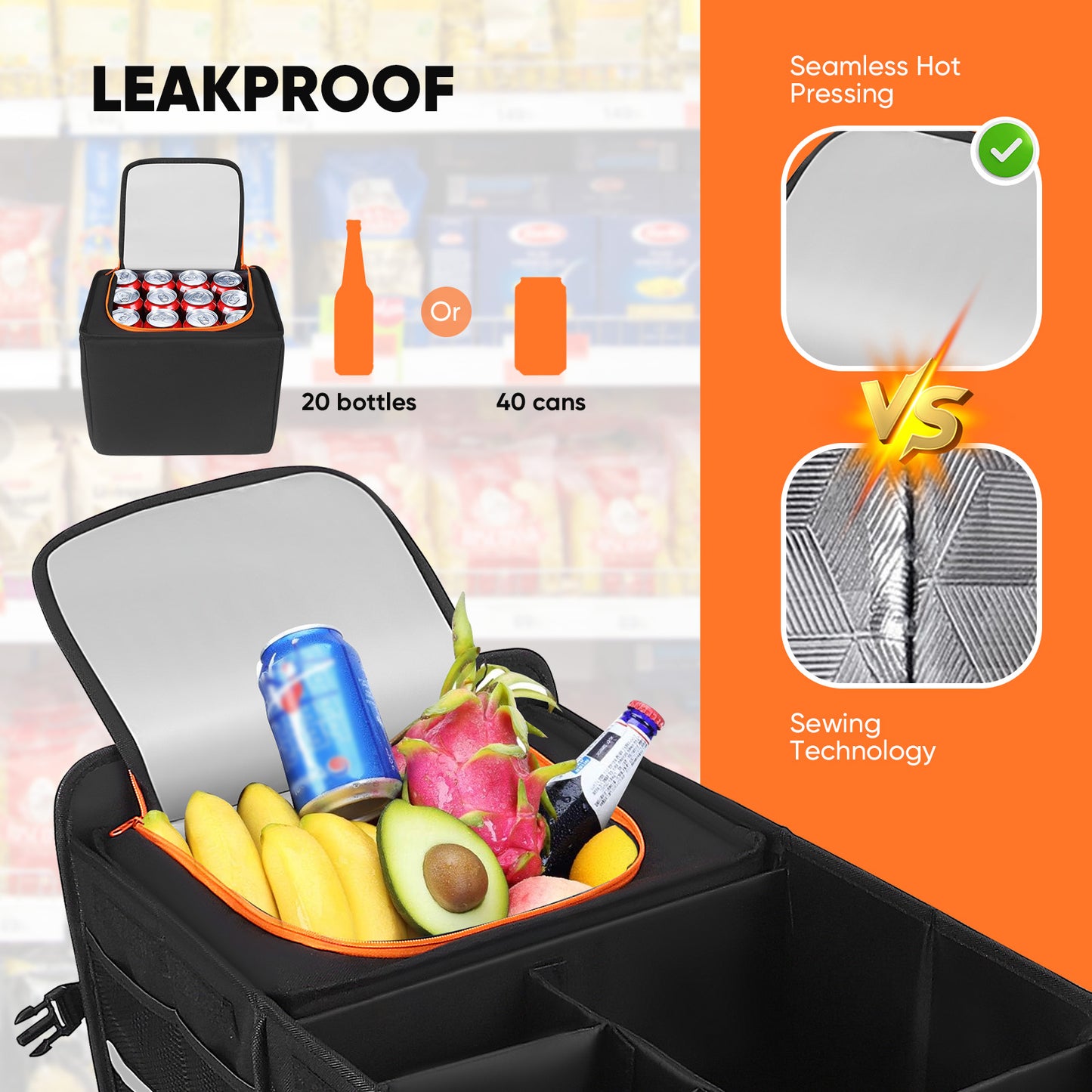 Organisateur Coffre Voiture Pliable – Sac Isotherme Intégré Anti-Fuite – Compartiments Multiples SUV Camion