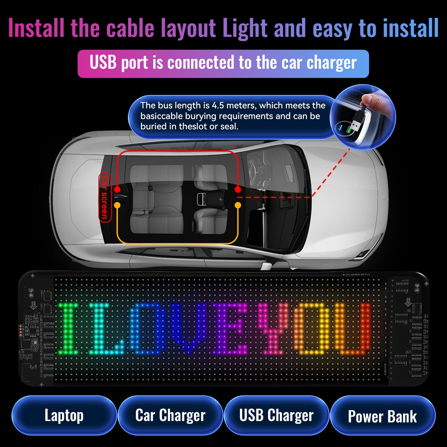 Éclairage LED Camion x2 Contrôle Application – Affichage Texte Personnalisé Mode Musique