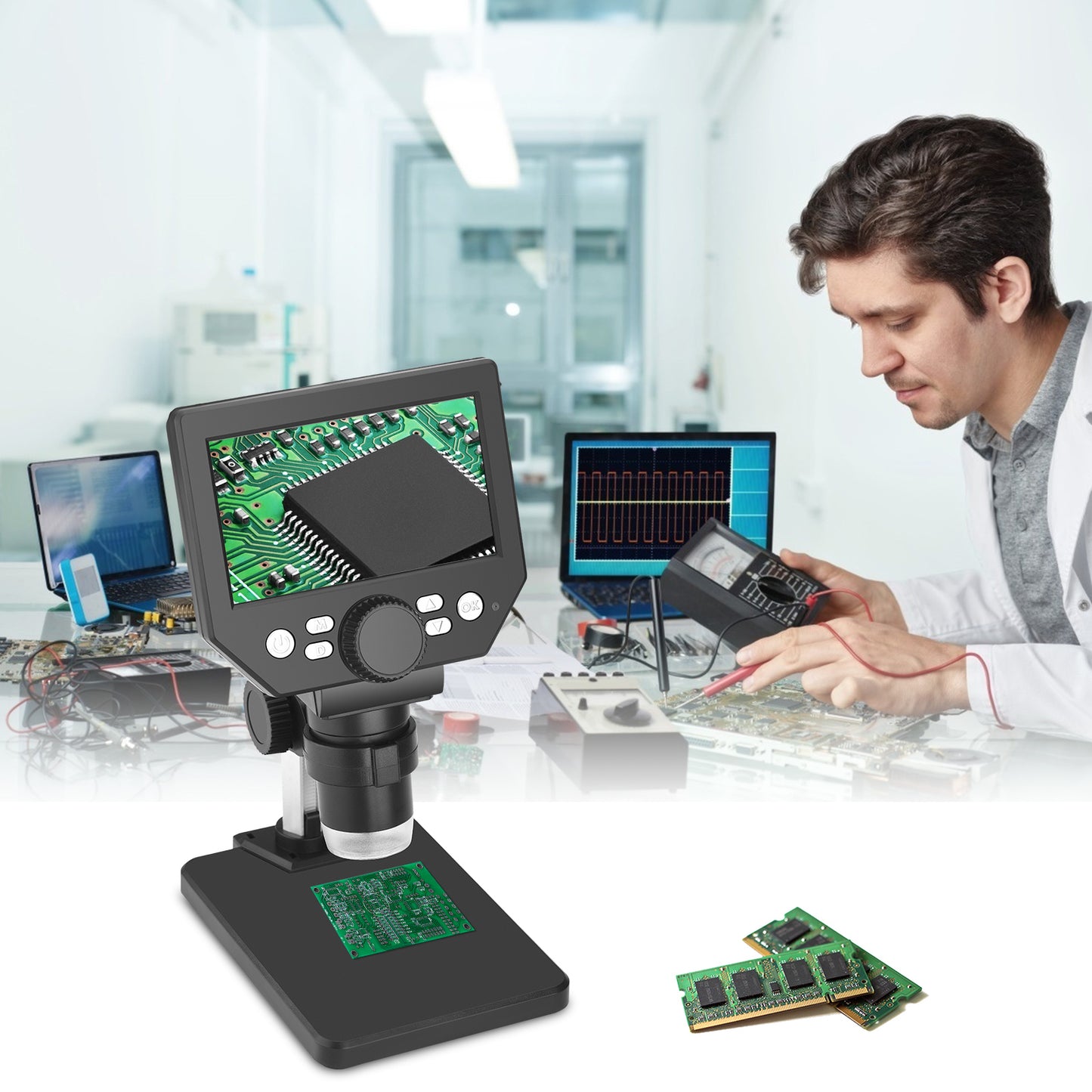 Microscope Numérique 4,3 Pouces 1000X – Écran LCD 1080P – Microscope Électronique pour Réparation Téléphone et Soudage