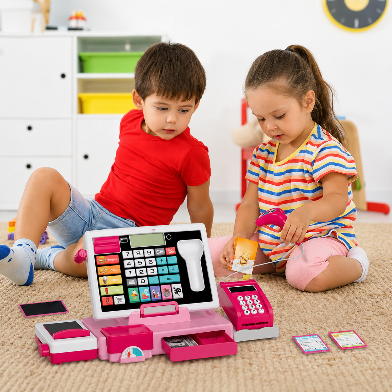 Caisse Enregistreuse Enfant Interactive – Scanner Sonore, Lecteur de Carte & Calculatrice | Jeu de Marchande Éducatif