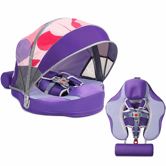 Flotteur Bébé avec Auvent Anti-UV, Siège Ergonomique & Harnais 5 Points | Violet