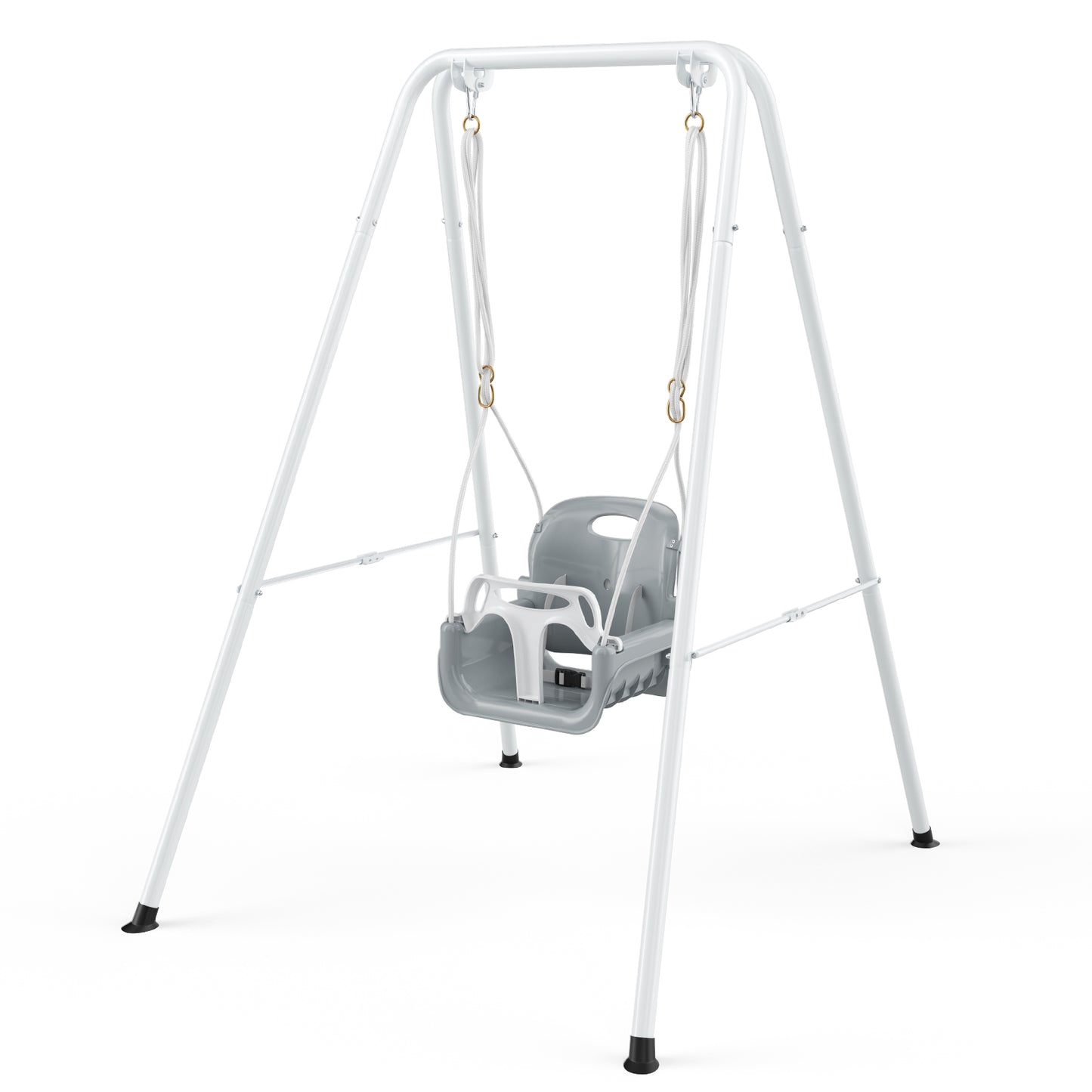 Balançoire Bébé 2 en 1 avec Structure Métallique – Siège Suspendu Enfant – Utilisation Intérieure et Extérieure – Couleur Blanc