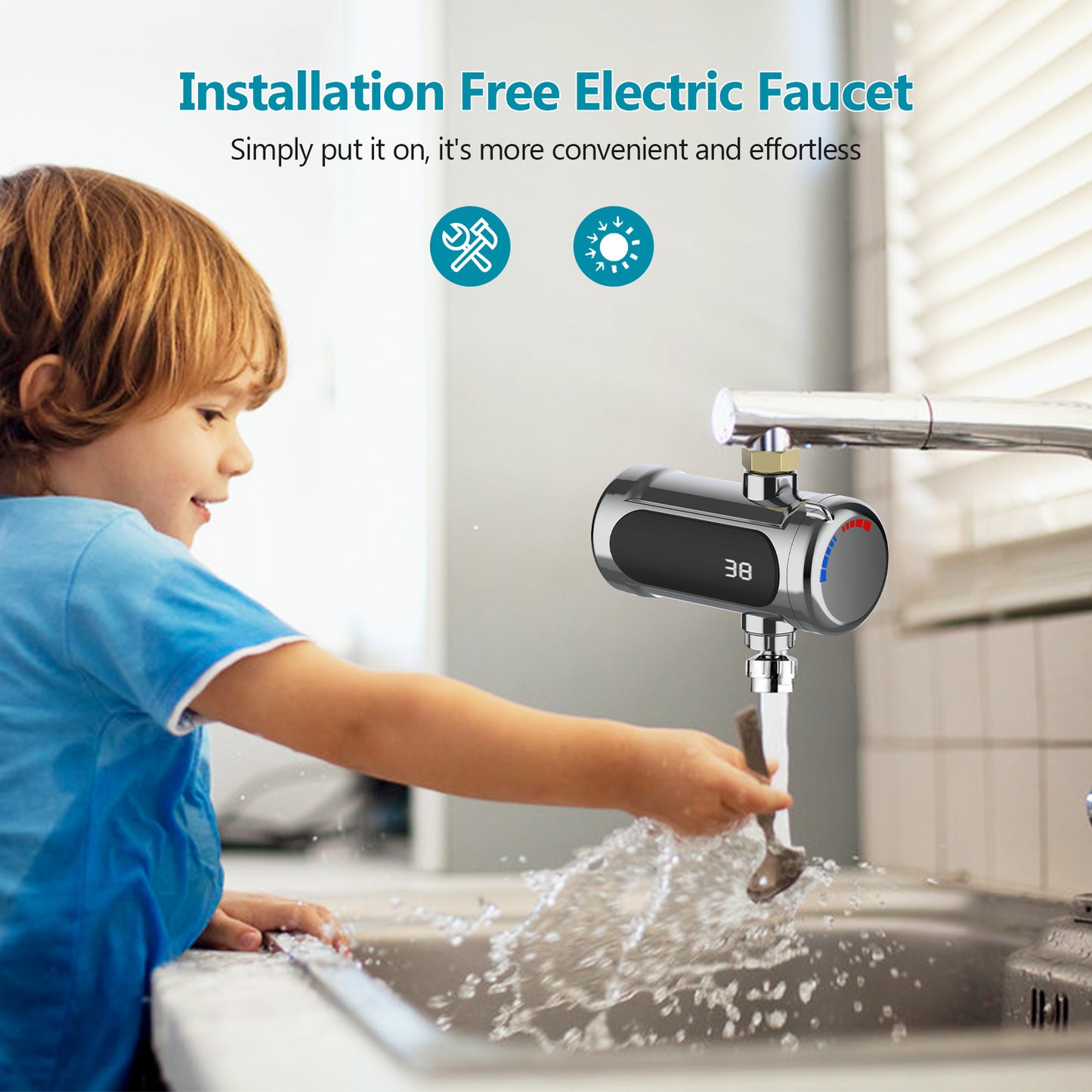 Robinet Chauffant Électrique Instantané – Mitigeur Eau Chaude/Froide avec Affichage Température – Installation Cuisine Salle de Bain