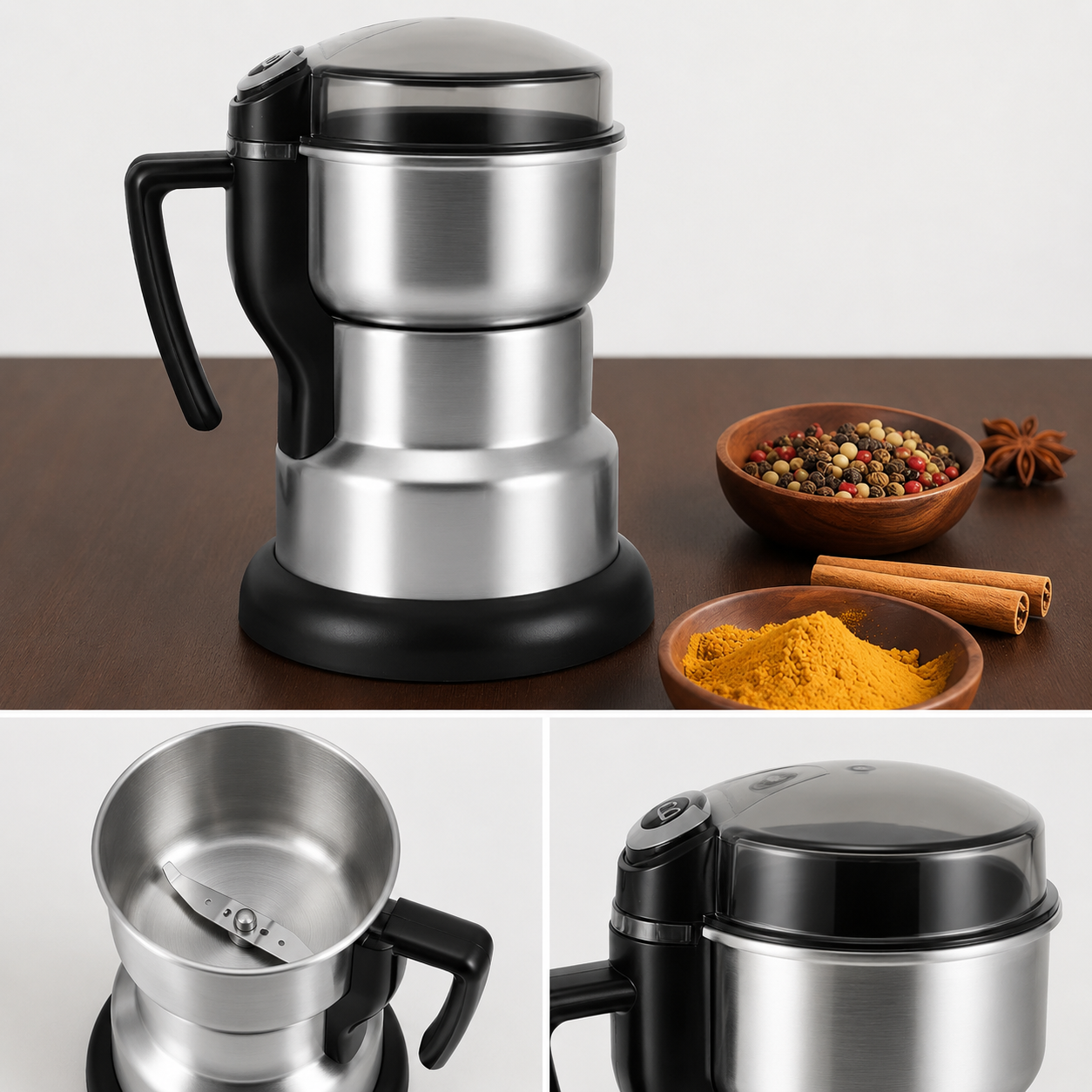 Moulin à Café Électrique 400W en Acier Inoxydable – Broyeur à Épices, Graines, Herbes et Café, Grande Capacité
