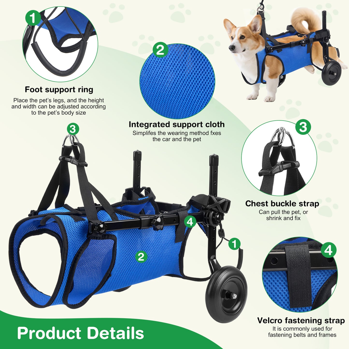 Chariot Rééducation Chien Chat – Aide Mobilité Réglable avec Roues – Support Marche Animal