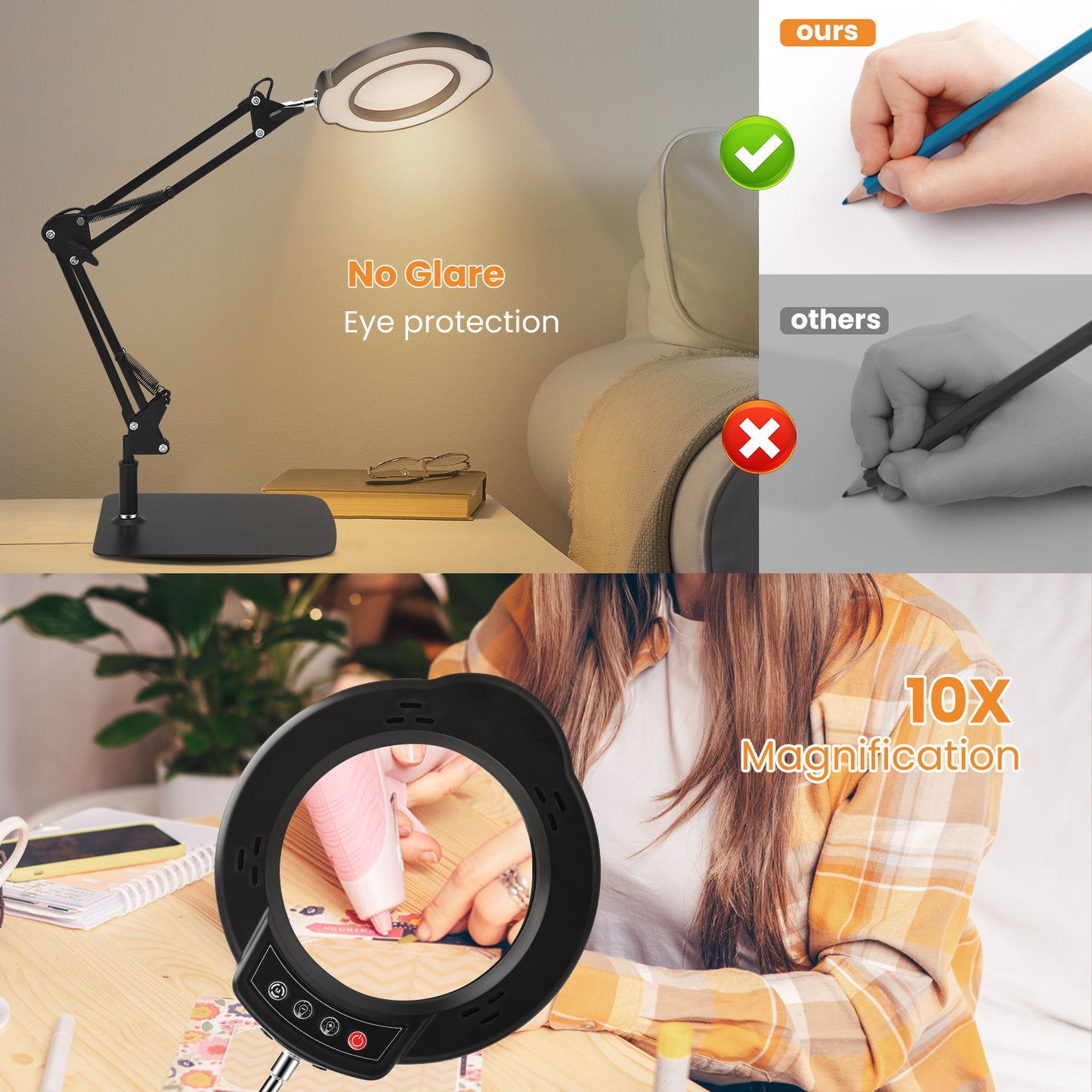 Loupe 10X avec Lampe LED – Bras Articulé avec Pince et Variateur pour Bureau et Réparation