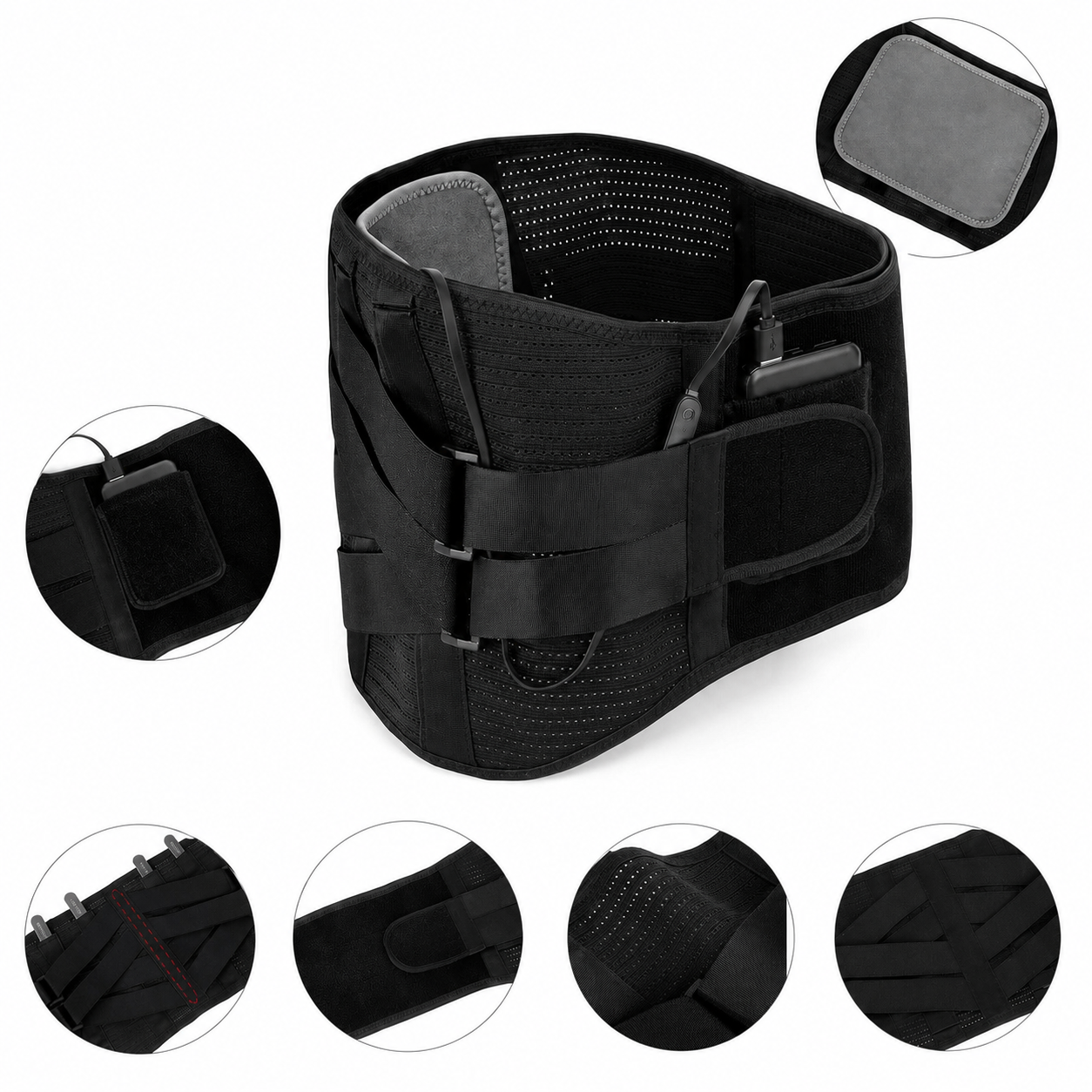 Ceinture Lombaire Chauffante Rechargeable Sans Fil – Soutien du Dos, Chaleur Thérapeutique, Maintien Lombaire Réglable, Confort Quotidien Homme Femme