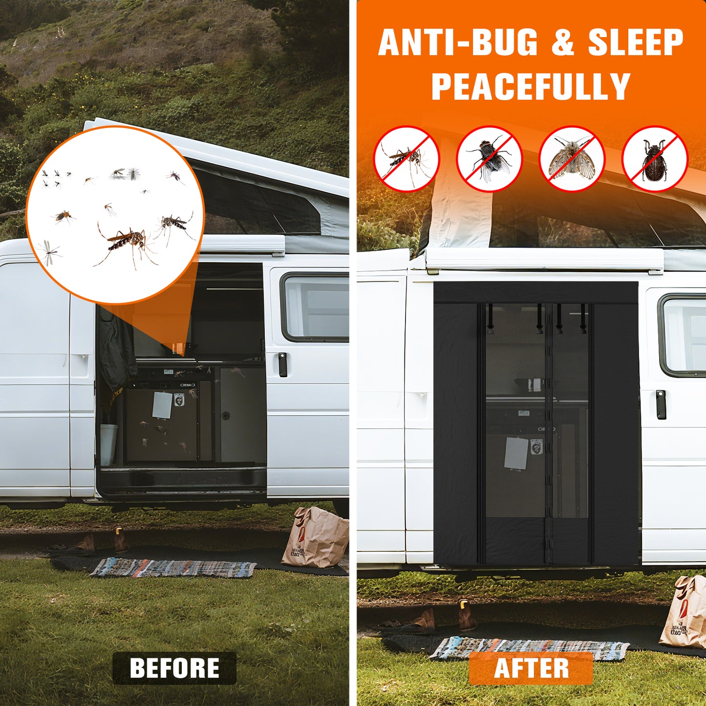 Moustiquaire Magnétique pour Porte Coulissante VW T5 T6 – Protection Anti-Insectes