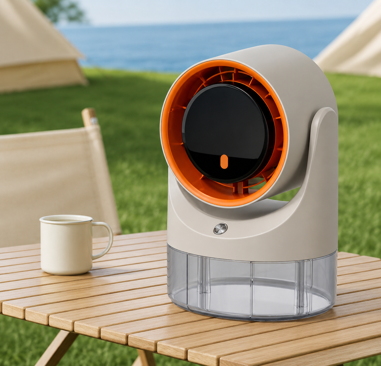 Mini Climatiseur Portable USB avec Brumisateur – Ventilateur 360° Rechargeable – Humidificateur Compact Silencieux – Beige