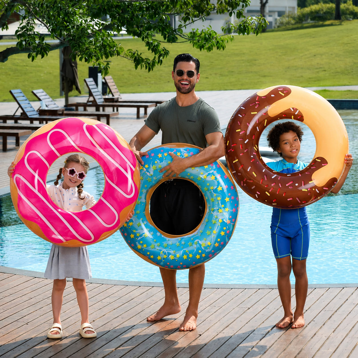 Lot de 3 Bouées Gonflables Piscine 82,5 cm – Anneaux Flotteurs Donut Paillettes, Adultes & Enfants, Plage Été