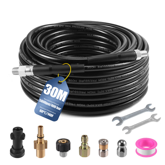 Tuyau Nettoyeur Haute Pression 30M 5800 PSI – Flexible Renforcé avec Raccords Universels, Compatible Nettoyeurs Haute Pression