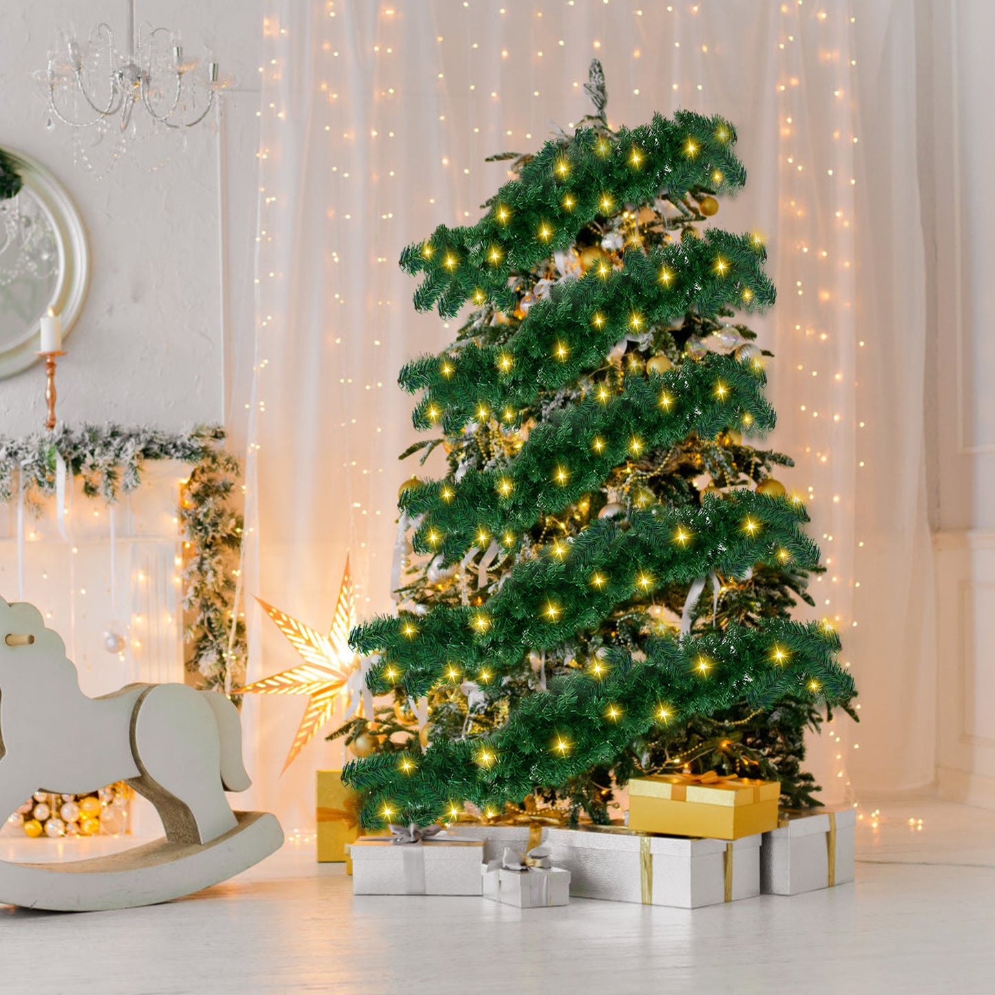 Guirlande de Noël Verte Artificielle – Décoration de Noël à Suspendre – Couronne et Décoration DIY