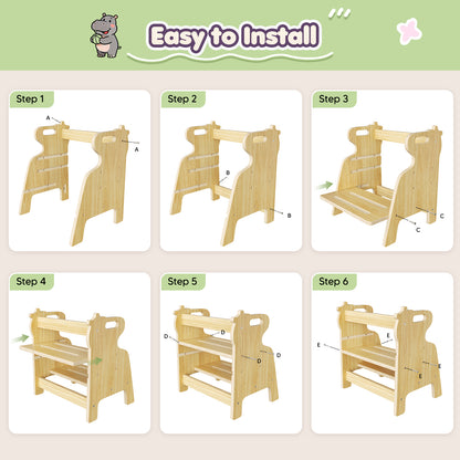 Tabouret Enfant 2 Marches en Bois 4-en-1 – Marchepied Antidérapant Salle de Bain Évier Toilettes