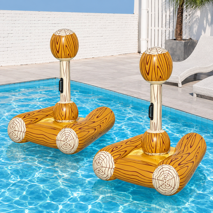 Juego de Agua Inflable Troncos de Madera 4 Piezas – Justas Acuáticas Piscina | Flotadores +  Mazas | Adultos y Niños