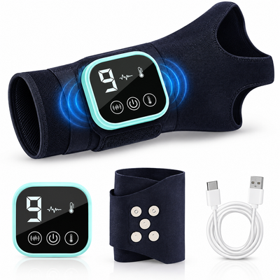 Masseur Poignet Chauffant EMS – Attelle Électrique, 3 Niveaux Chaleur & Compression, Soulagement Douleurs