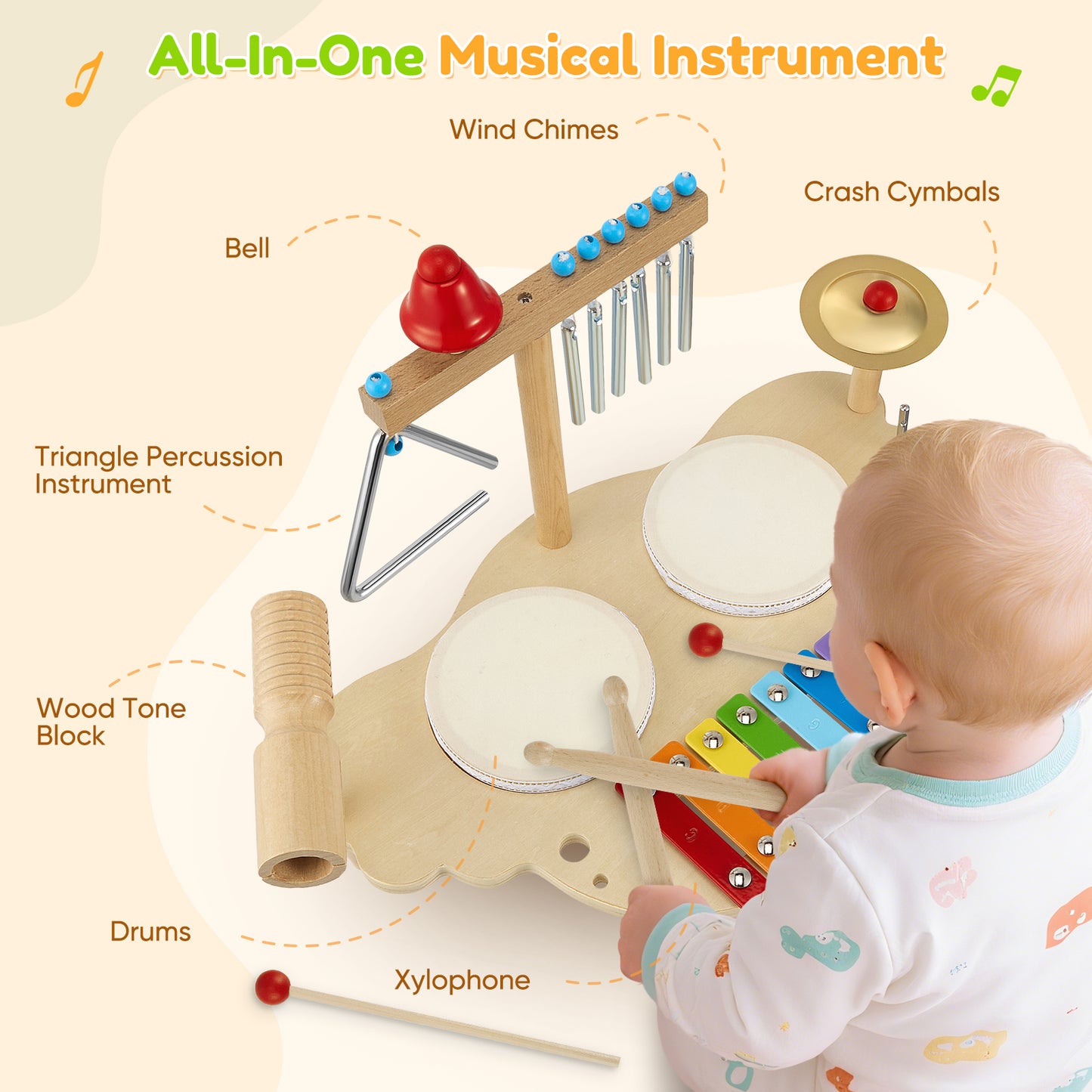 Table Musicale Montessori en Bois pour Enfants – Jouets Éducatifs Instruments de Musique Bébé