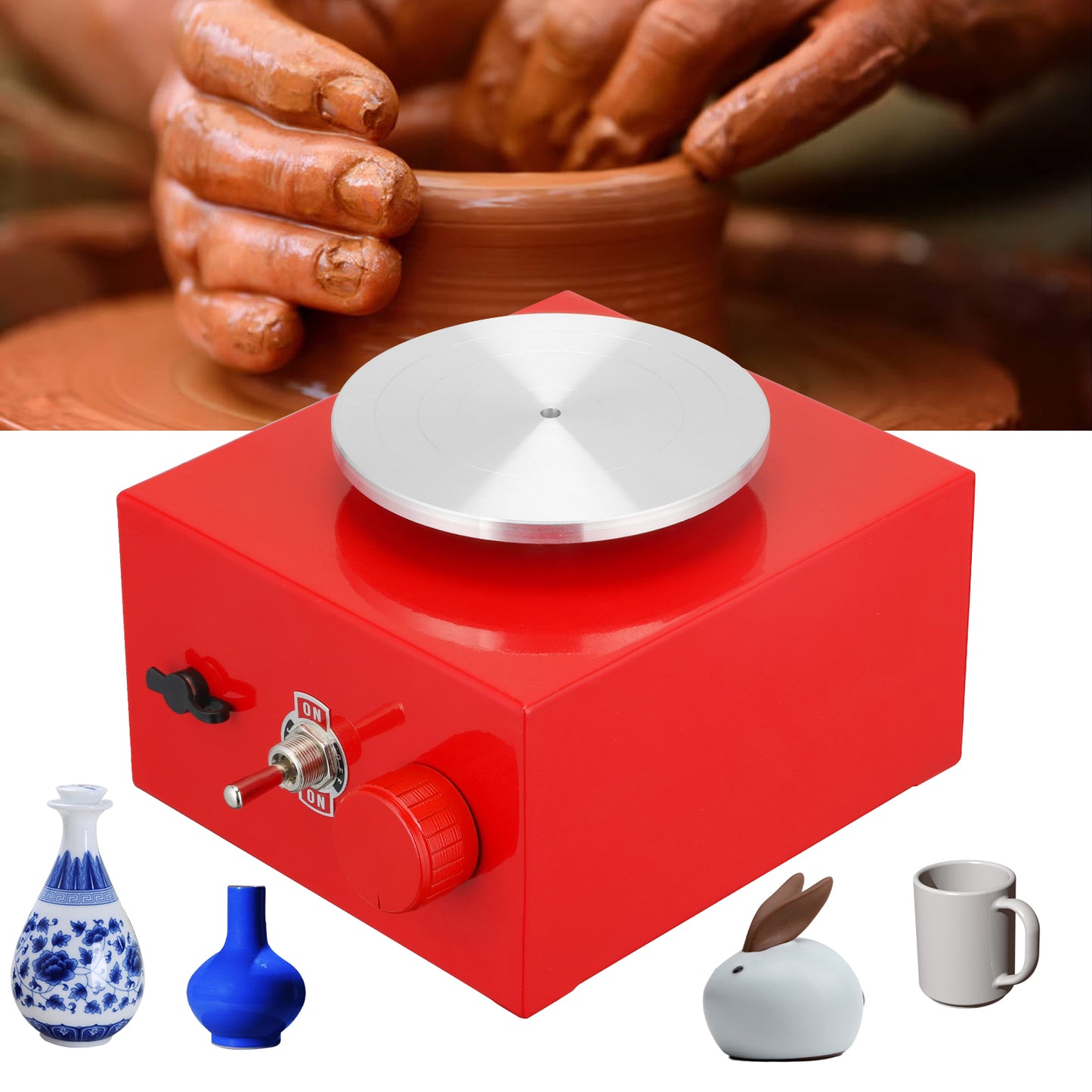 Mini Tour de Poterie Électrique – Roue Poterie 6,5/10 cm DIY Argile – Machine Créative Plateau Tournant