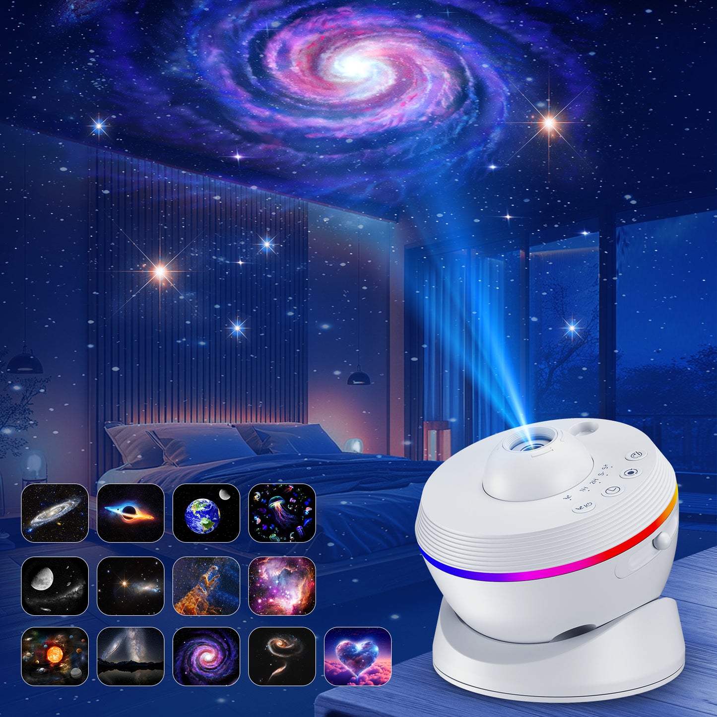 Projecteur Galaxie LED 4K HD 13 en 1 – Projecteur Étoiles Planétarium Rotation 360° Veilleuse Chambre