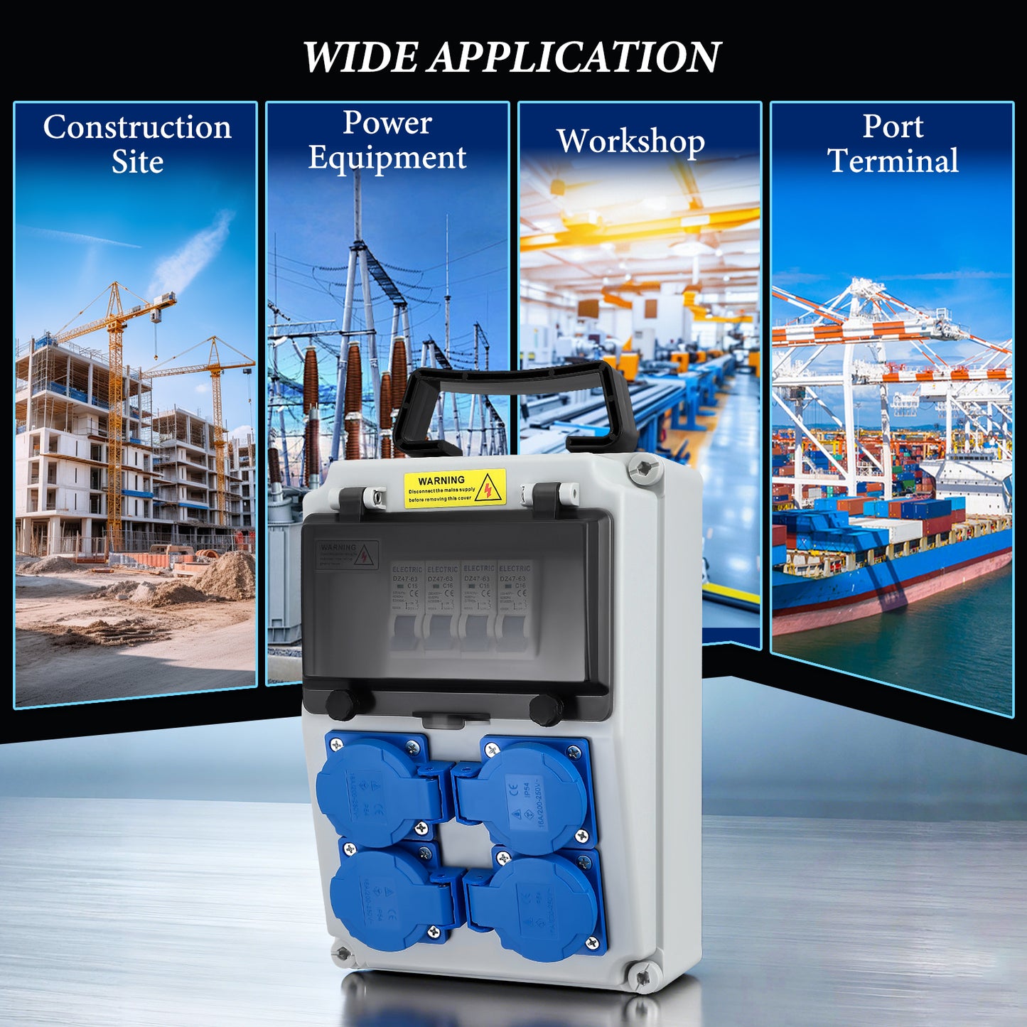 Boîte Distribution Électrique 230V 16A – Coffret IP44 4 Prises Schuko Étanche Murale