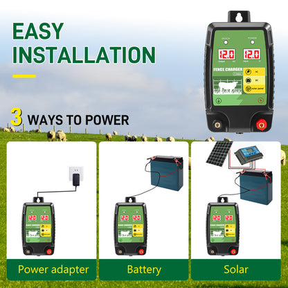 Électrificateur de Clôture 7,5 km – Sortie 2J – Alimentation 12V / AC / Solaire pour Bétail et Volailles