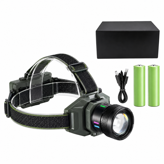 Lampe Frontale LED Rechargeable USB-C avec Feu Arrière – Mains Libres – Pêche, Camping, Randonnée & Extérieur