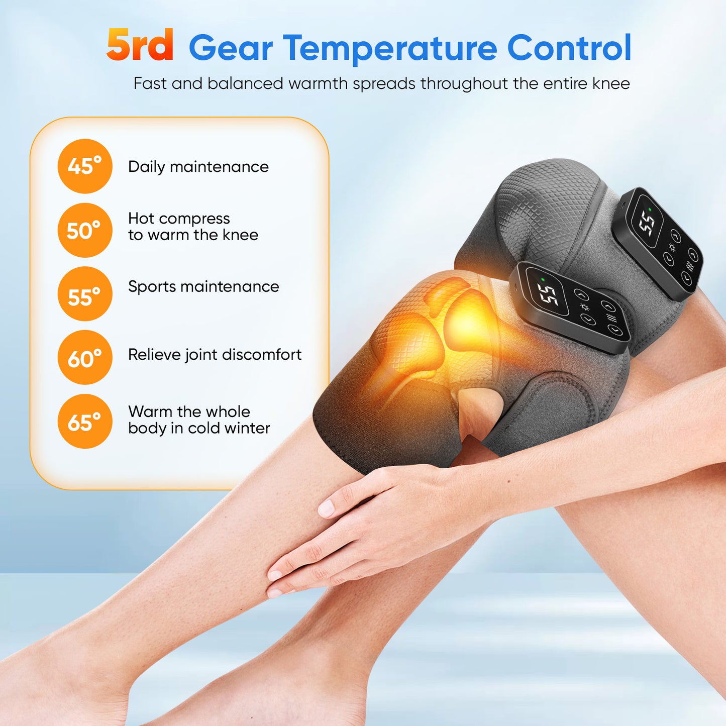 Genouillère Chauffante et Vibrante 3 en 1 – Masseur de Genou Rechargeable avec Réglage Température et Massage – Coussin Chauffant pour Genou, Coude, Épaule