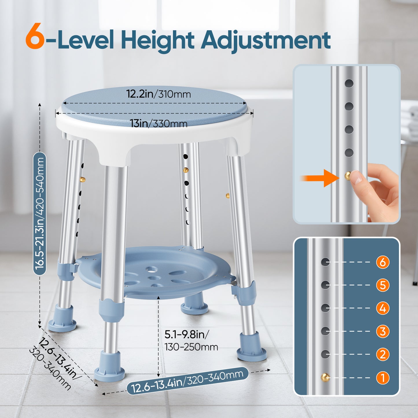 Chaise de Douche Pivotante 360° Réglable en Hauteur – Siège Antidérapant Aluminium