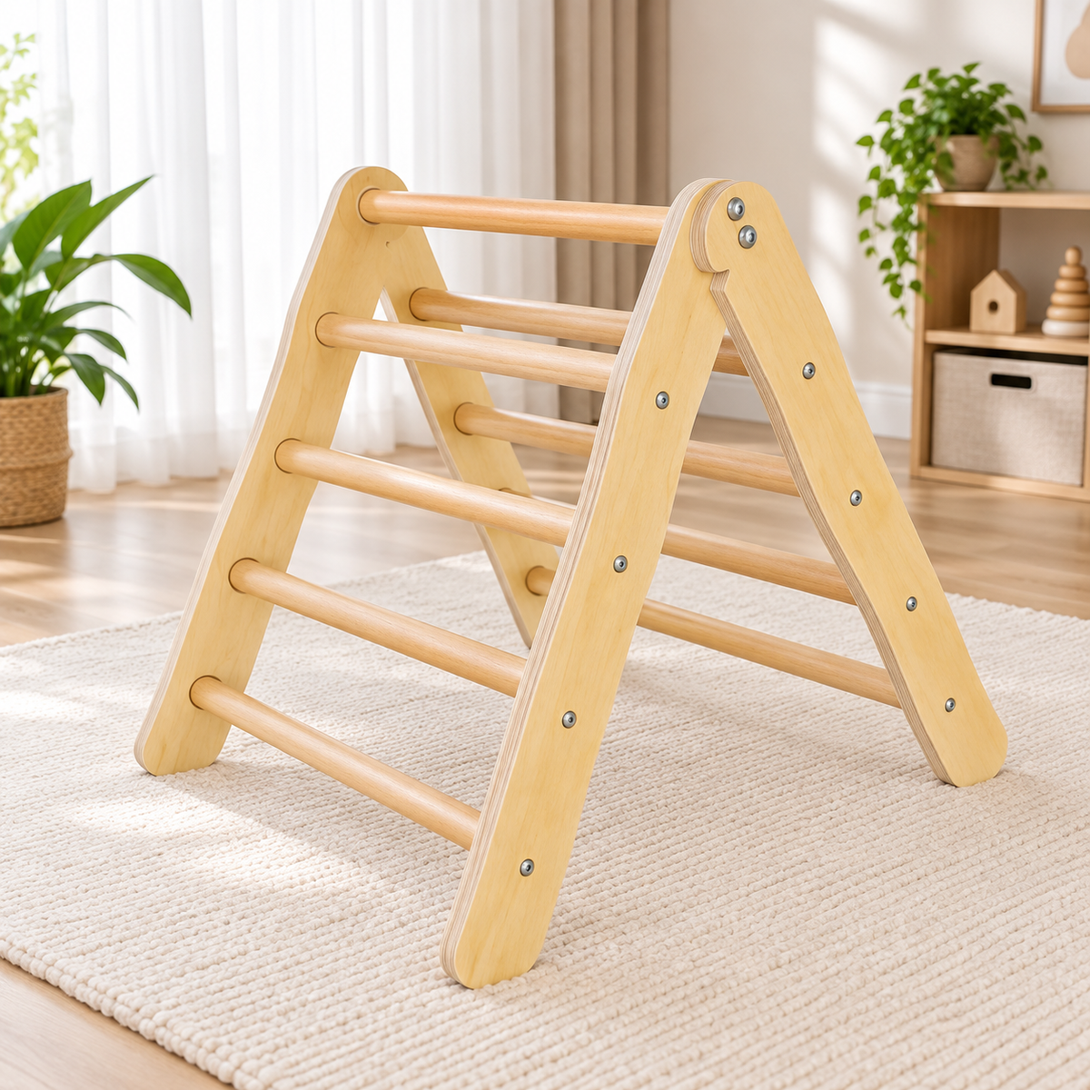 Triangle d'Escalade Enfant en Bois Pliable – Aire de Jeu Montessori, Échelle Grimpe Intérieur, 1-3 Ans