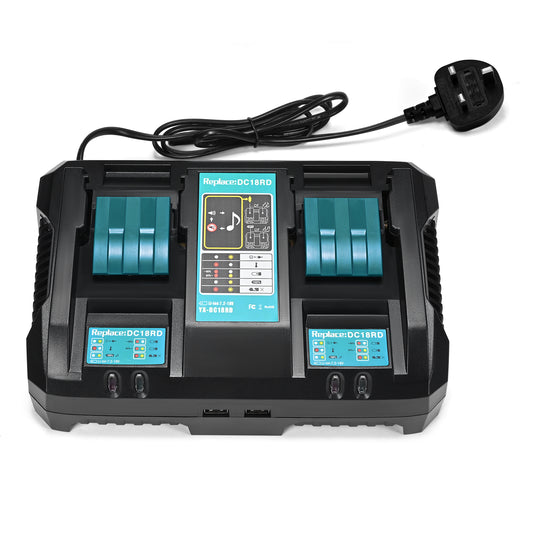Chargeur Double Batterie 14.4V–18V 4A Compatible Outils Électroportatifs – Charge Rapide Li-Ion avec Indicateur LED – Station de Recharge Double Port