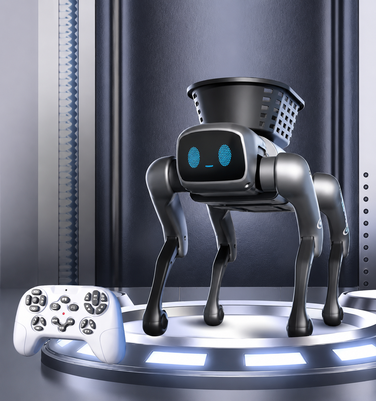 Robot Chien Intelligent Télécommandé Programmable – Jouet Interactif App Mobile, Effets Lumineux & Panier – Cadeau Enfant