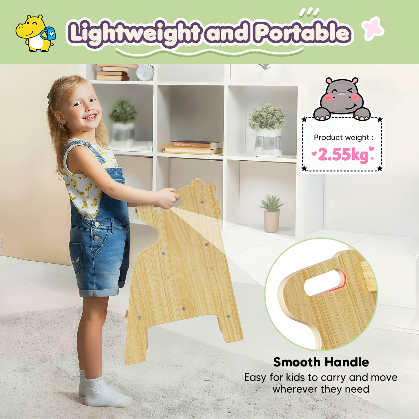 Tabouret Enfant 2 Marches en Bois 4-en-1 – Marchepied Antidérapant Salle de Bain Évier