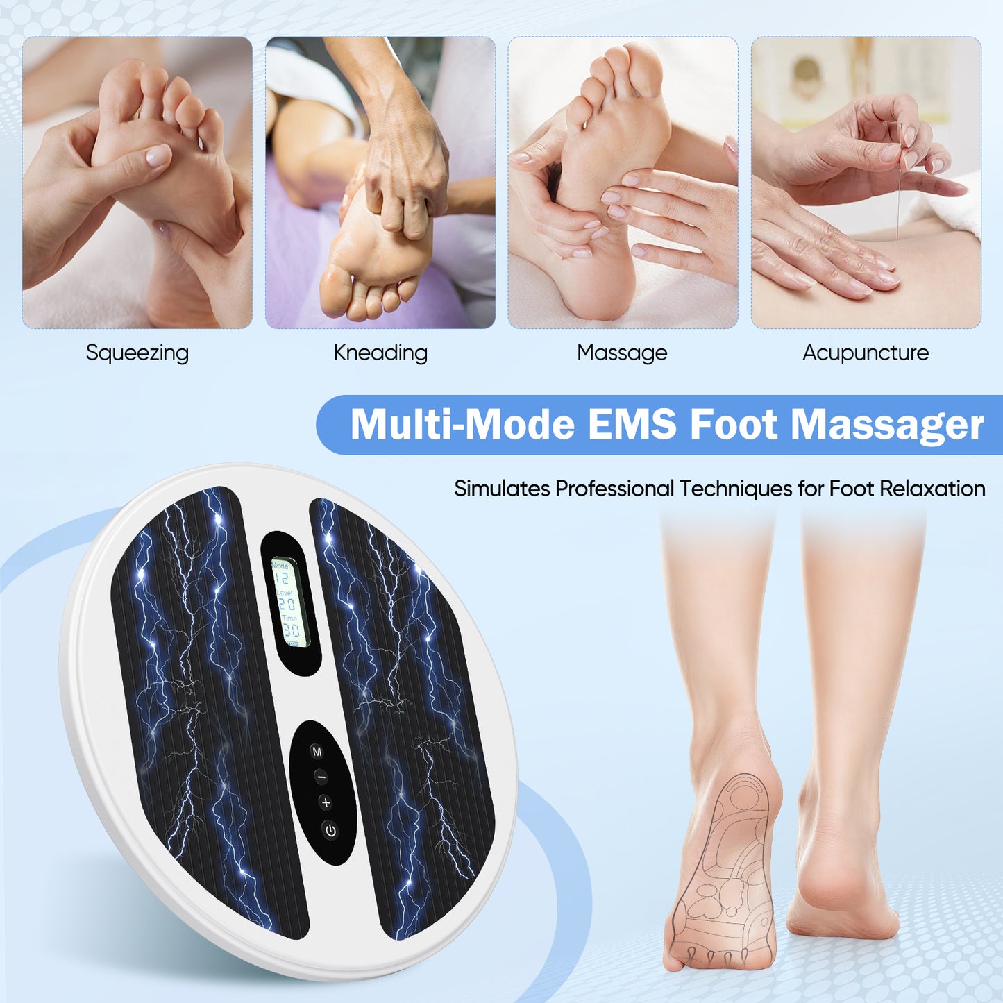 Masseur Électrique Pieds EMS TENS – Appareil Massage Circulation Sanguine Relaxation Musculaire – Sans Fil