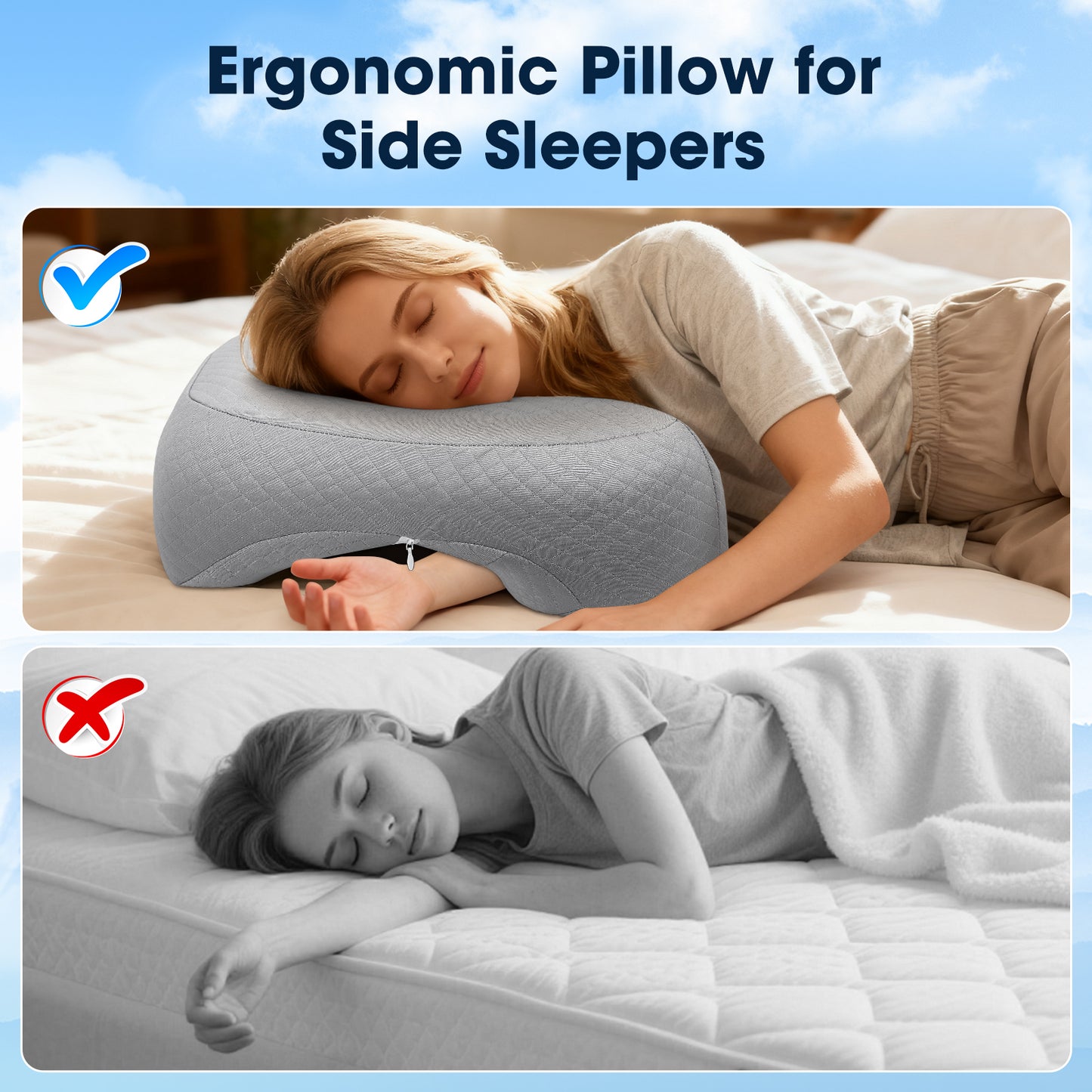 Oreiller Orthopédique Mémoire de Forme – Coussin Bras Dormeur Latéral – Soutien Cervical Anti-Douleur