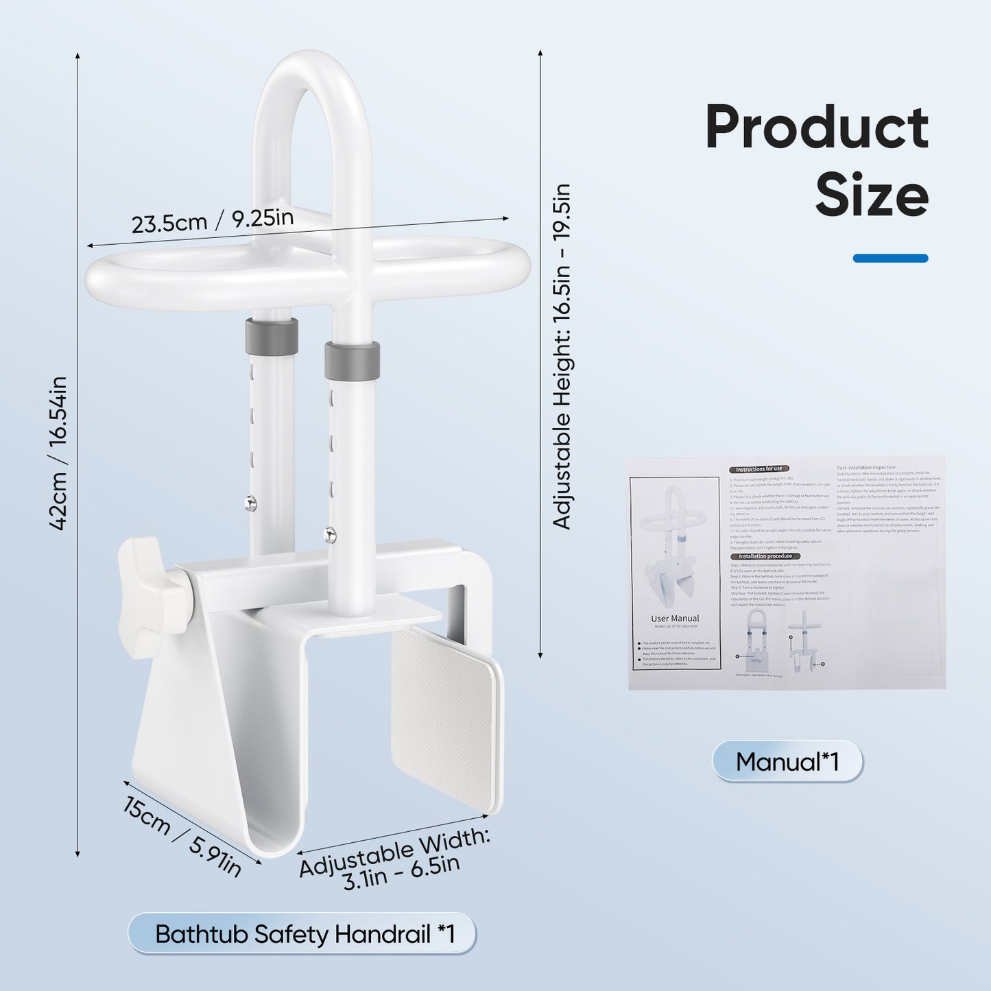 Barre d’Appui de Sécurité pour Baignoire et Toilettes – Poignée Réglable 7,5 à 17 cm – Installation Sans Perçage