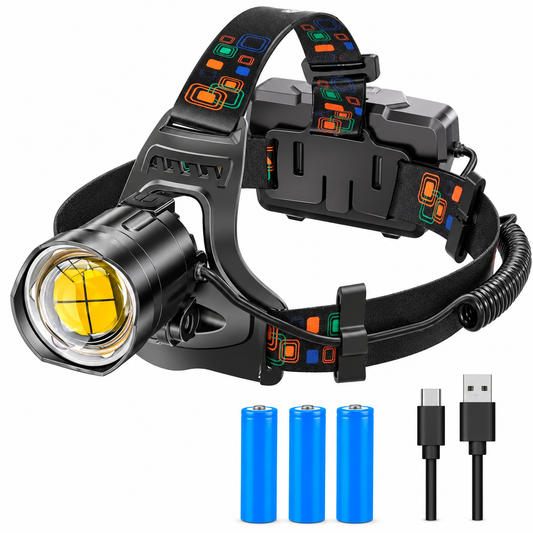 Lampe Frontale LED XHP100 Rechargeable USB – Faisceau Zoomable & 3 Batteries 18650 – Pêche, Camping, Randonnée & Travail Extérieur