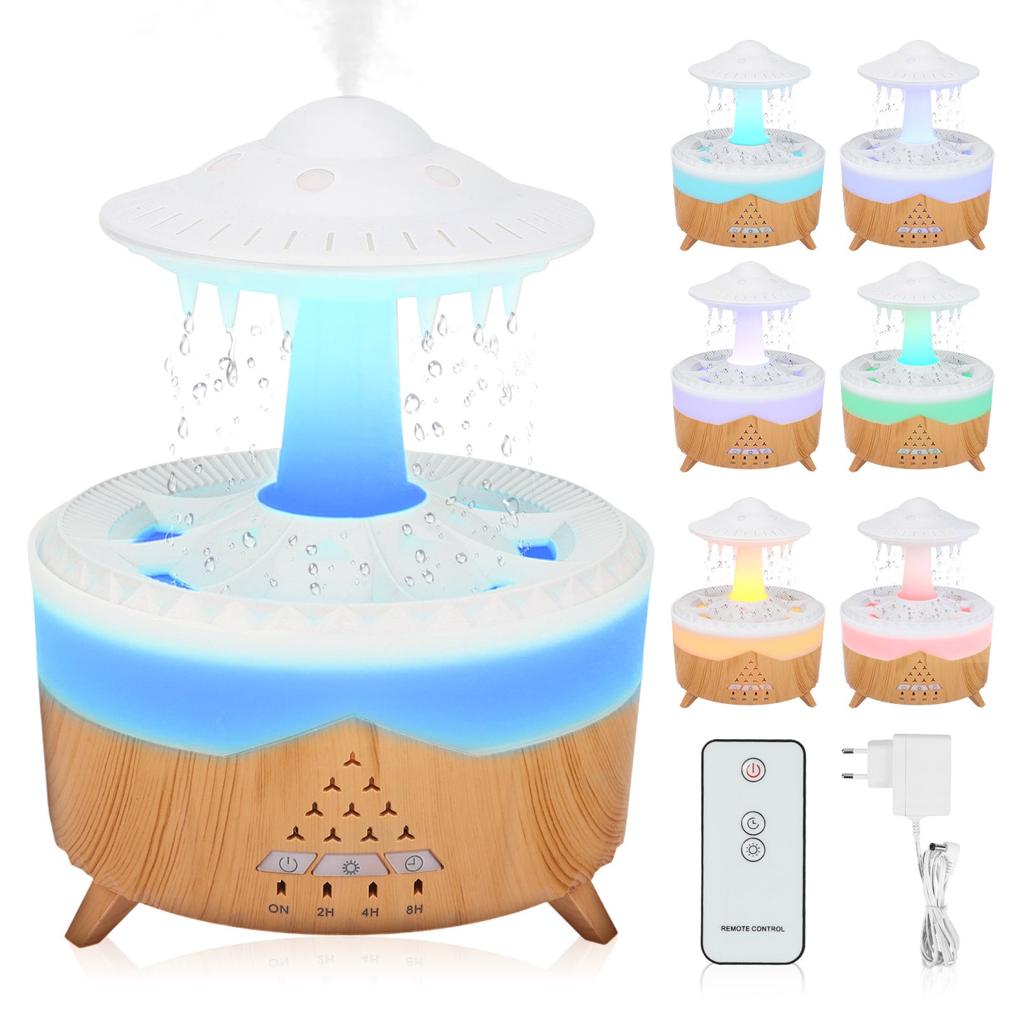 Humidificateur d’Air LED Effet Goutte de Pluie 350ML avec Télécommande – Diffuseur d’Huiles Essentielles USB Aromathérapie Relaxation