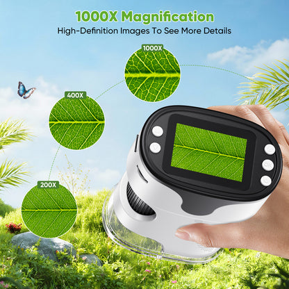 Microscope Numérique 1000X avec Écran 2" – Mini Microscope Portable 4K USB – Enfants & Adultes