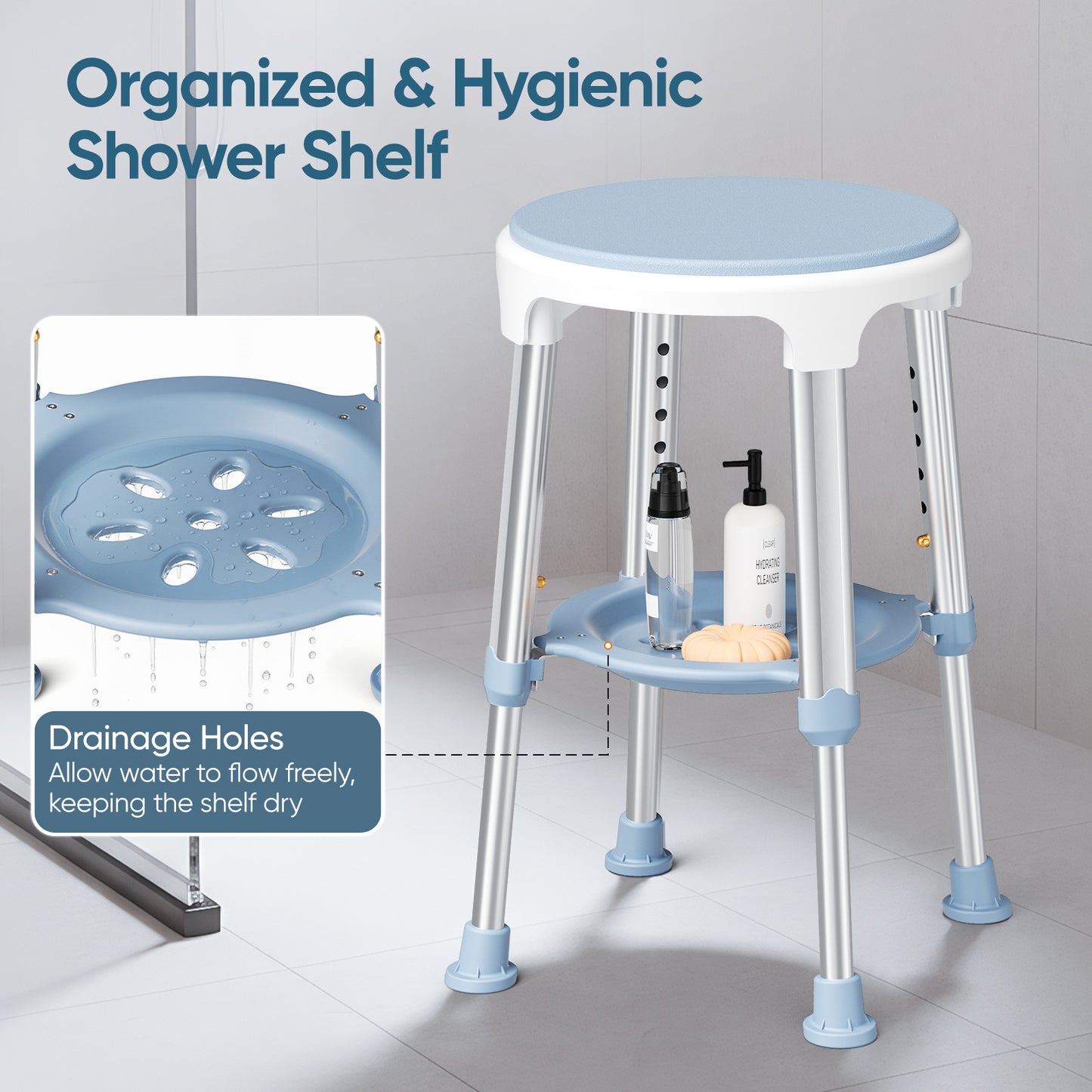 Chaise de Douche Pivotante 360° Réglable en Hauteur – Siège Antidérapant Aluminium
