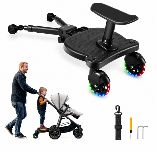 Planche Universelle pour Poussette avec Siège – Marchepied Enfant, Roues LED, Fixations Réglables